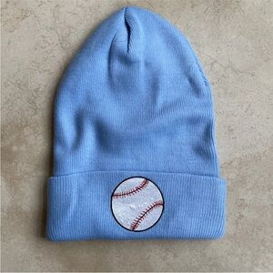 Kids Beanie Hat Knit Foldover Ribbed Winter Cap Unisex Baseball Blue